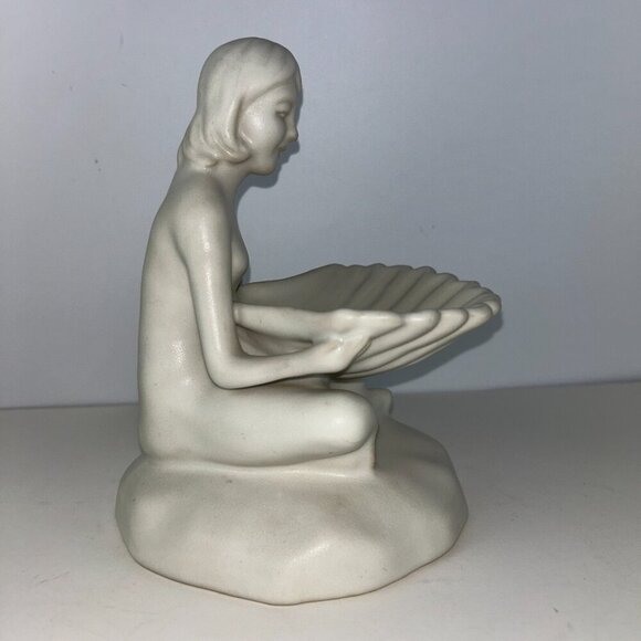 Van Briggle Pottery Lady Maiden Ivory Nude Girl 8" with Shell Vintage - Picture 6 of 14